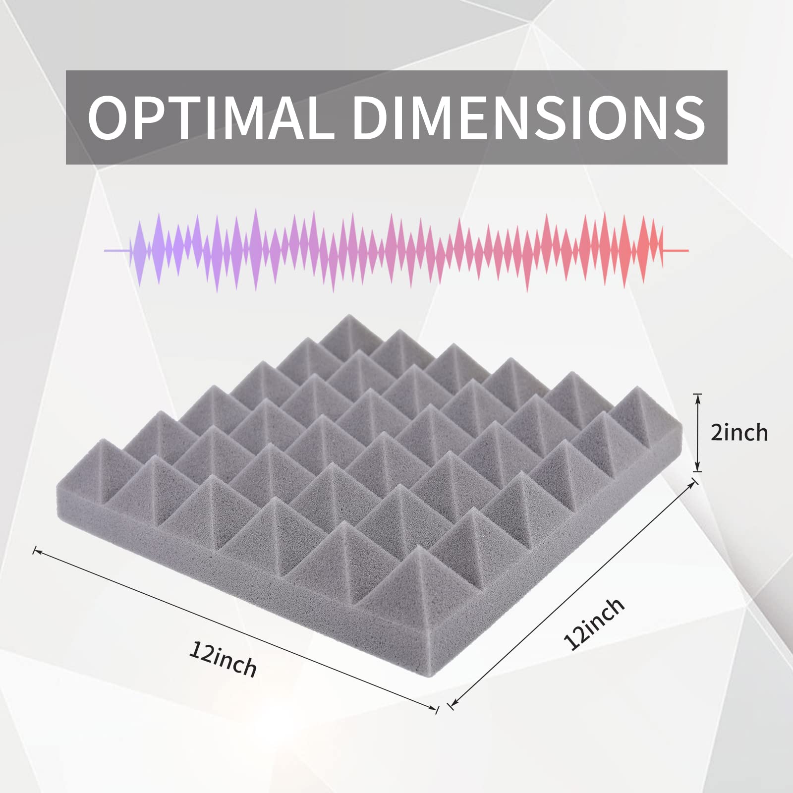 Musfunny Sound Proof Foam Panels, 12 Pcs 2 '' x 12 '' x 12 '' Acoustic Foam Panels Sound Absorbing Wall Panels for Studio Record